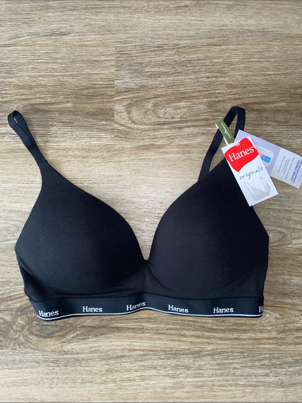 Hanes Black Wireless Molded Cup Bra with Branded Elastic Band
